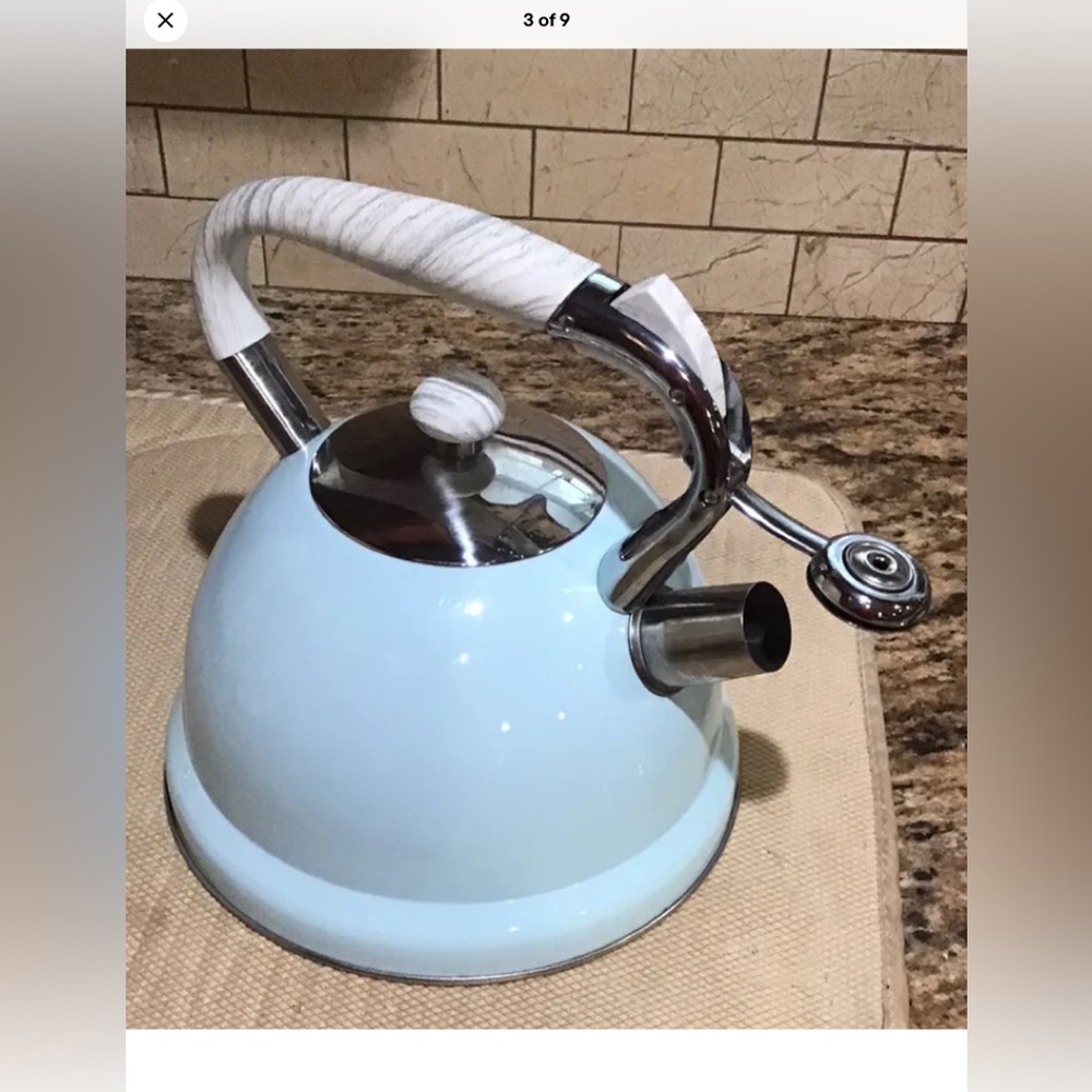 EUC MasterClass Premium Cookware Stainless Steel Light Blue Tea Pot Tea Kettle.